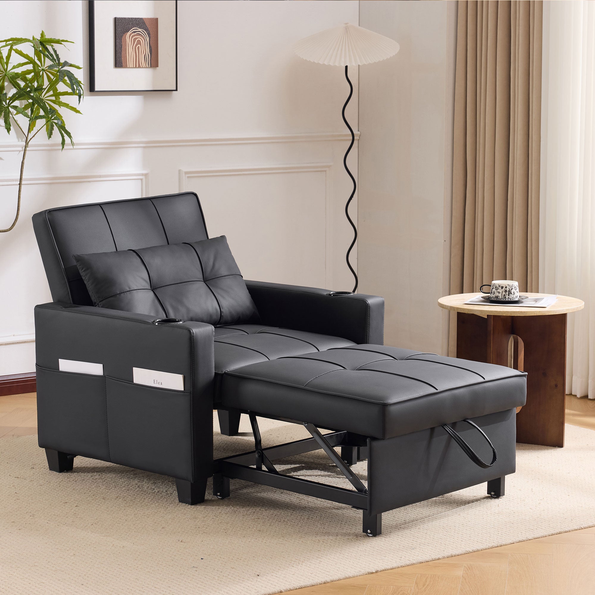 Sofa Bed, 3-in-1 Pull-Out with Cup Holders & USB Port