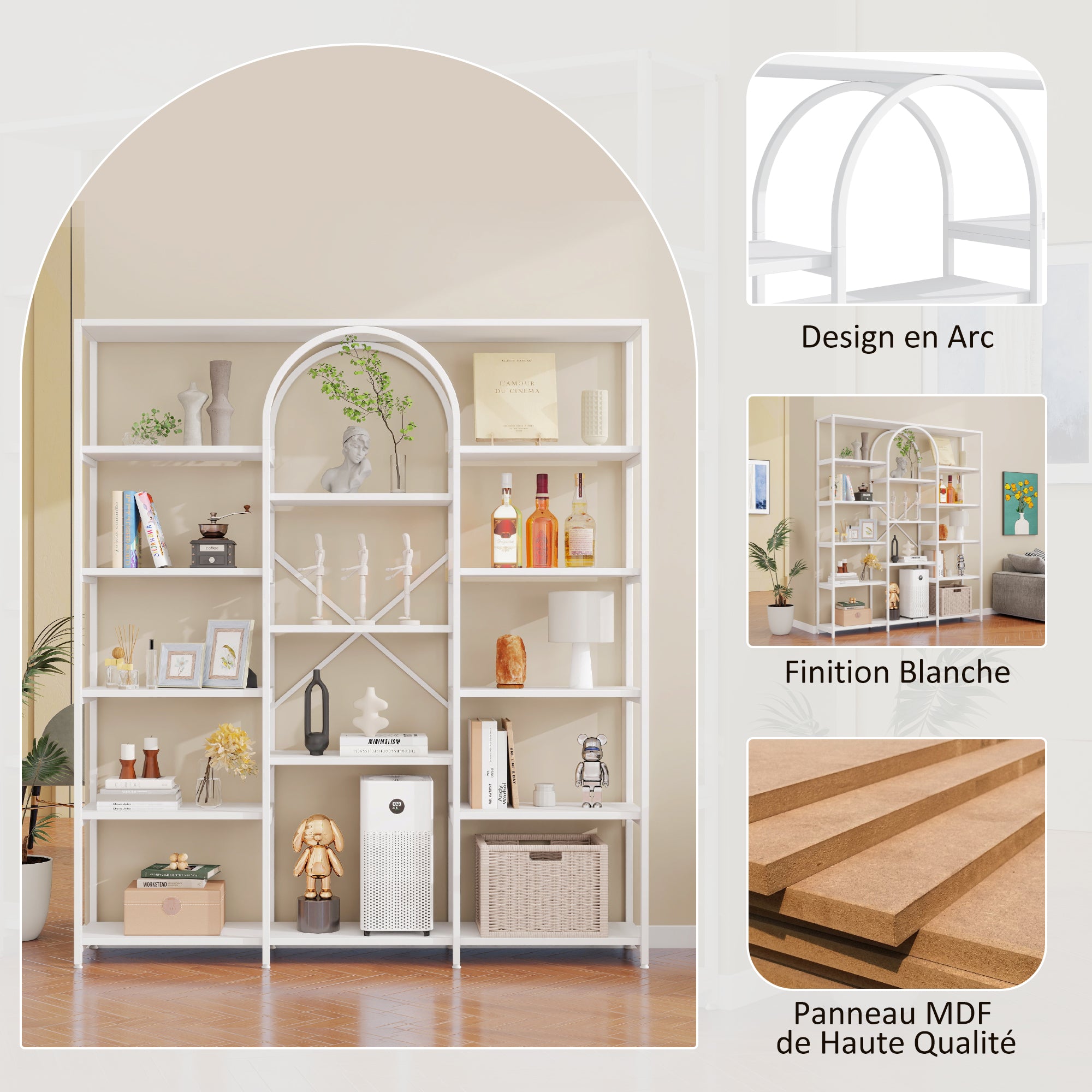 Shelf 160x30x180cm Minimalist Multiple Storage MDF/Steel White