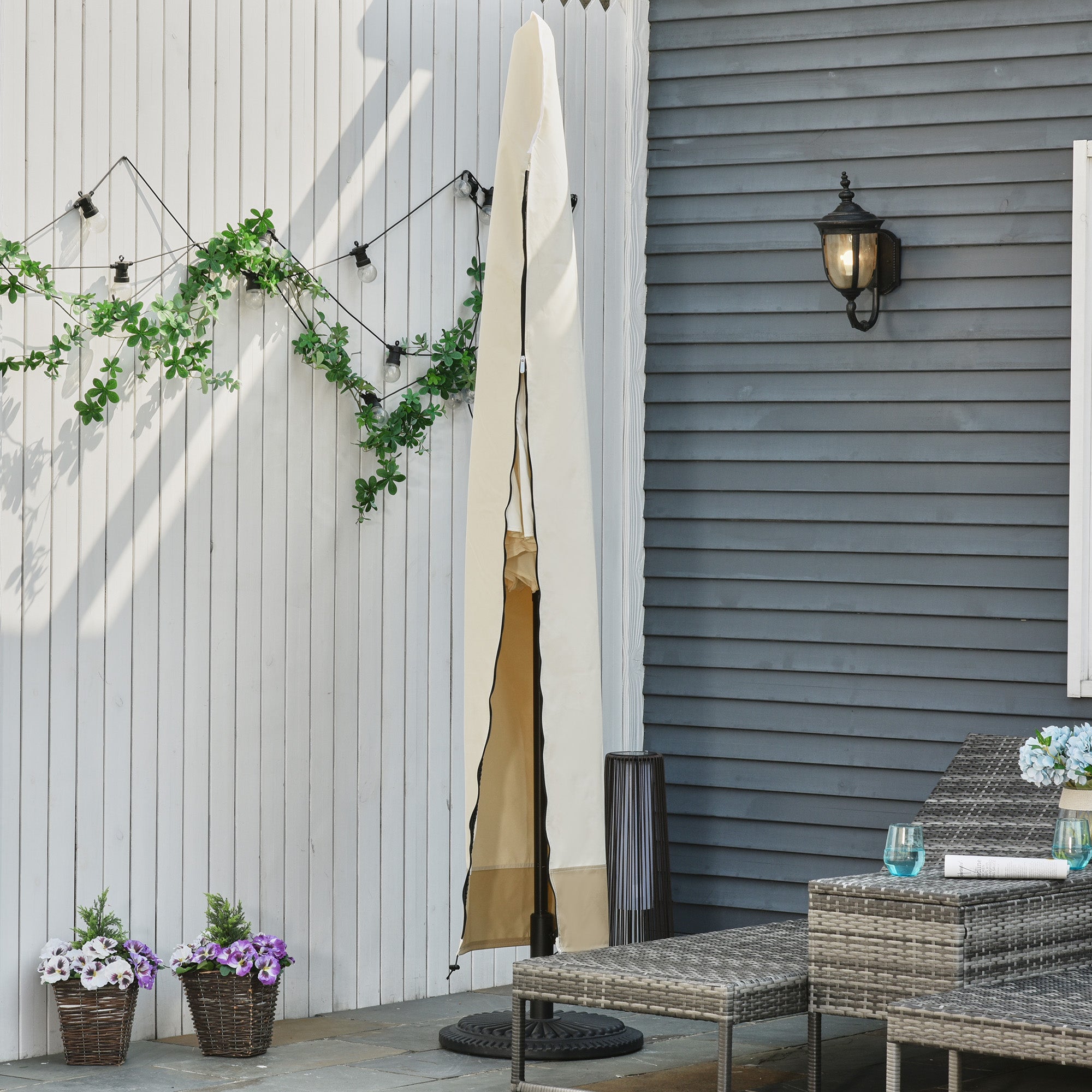 Parasol Cover, Cantilever Umbrella Protector 2-4m Zipper, White 600D Oxford