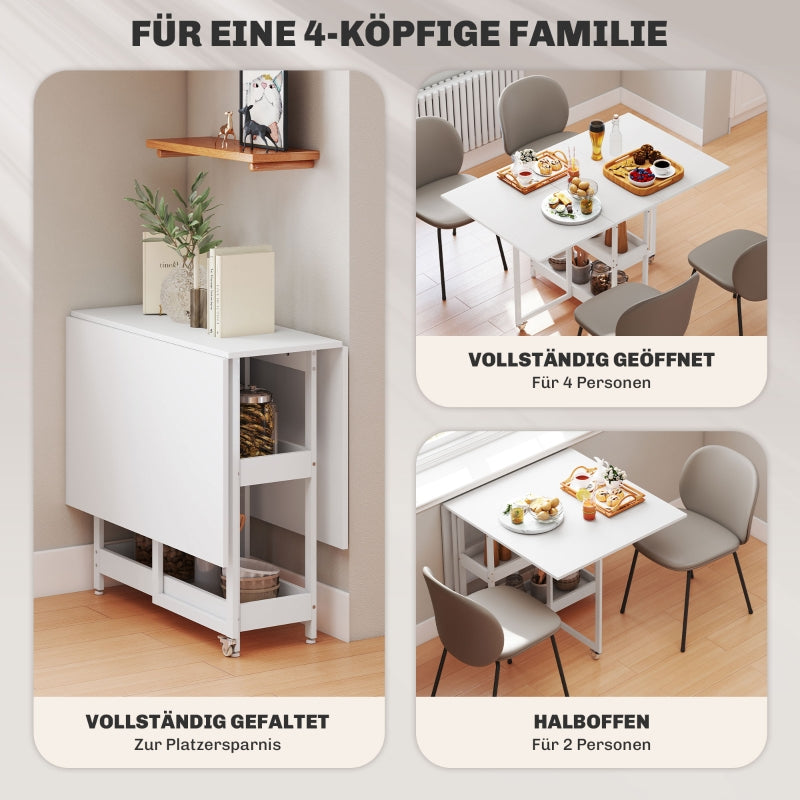 Folding Dining Table, Portable for 2-4 People with Open Shelves, White