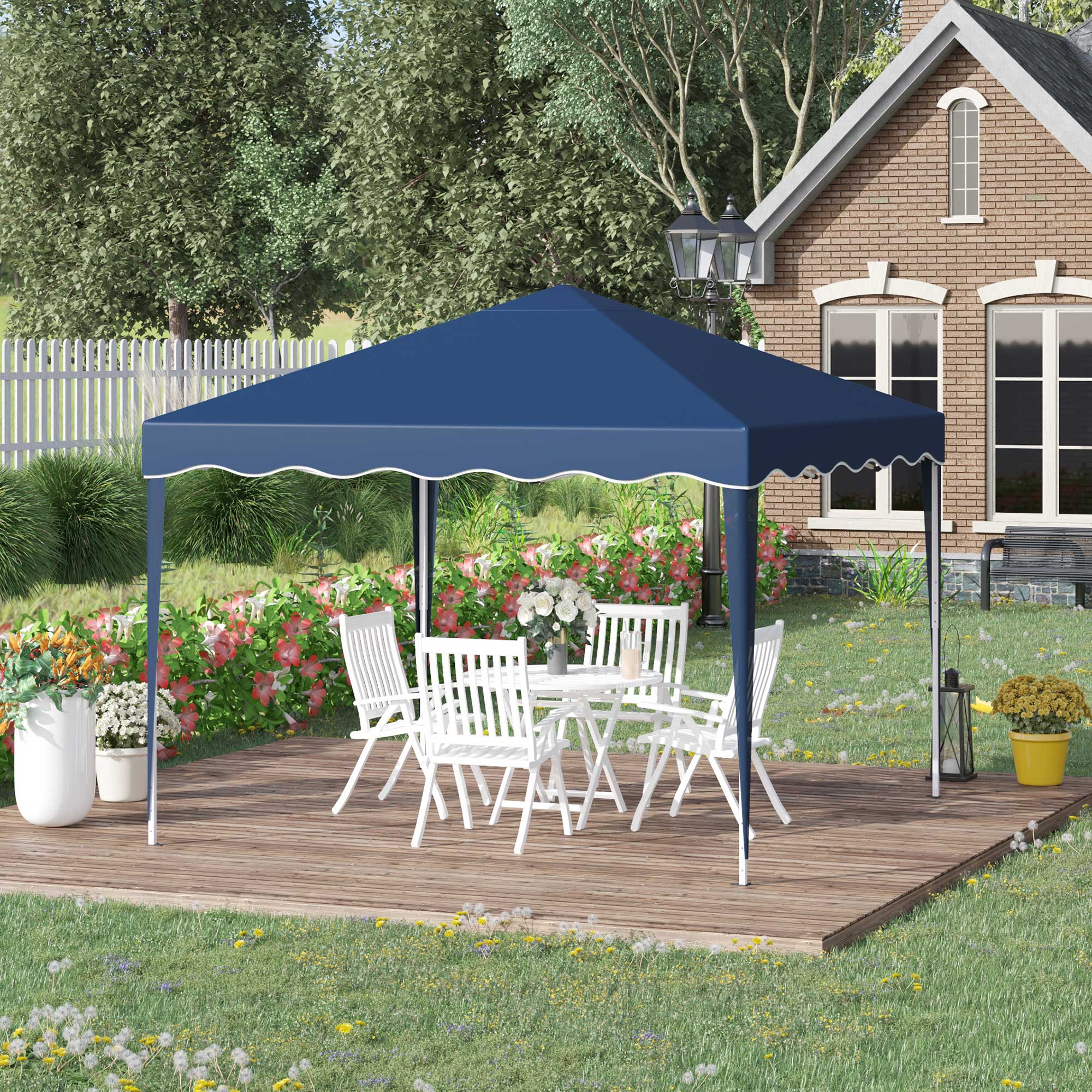 Folding Gazebo 3x3m, Height Adjustable with Carry Bag, Steel and Oxford Blue