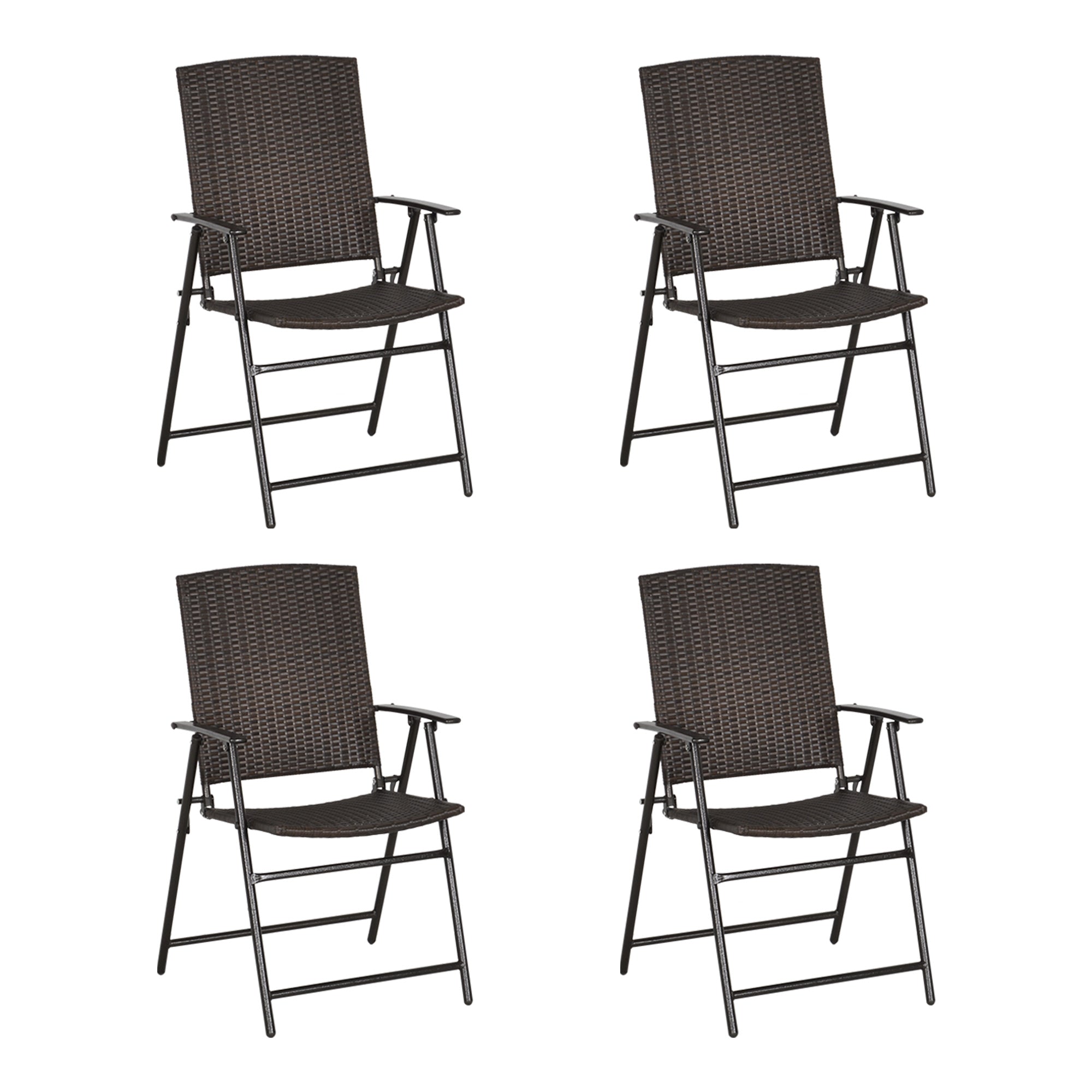 Folding Rattan Seat Chairs, Set of Four - Brown