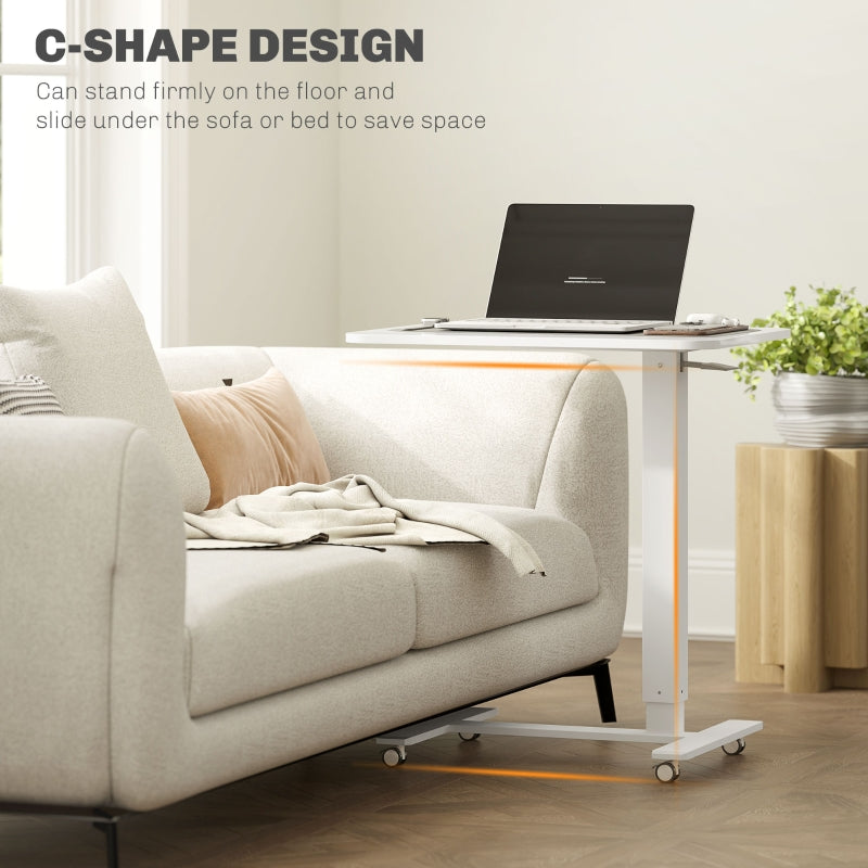 Height Adjustable Standing Desk, Pneumatic Mobile Sit Stand Laptop Table, White