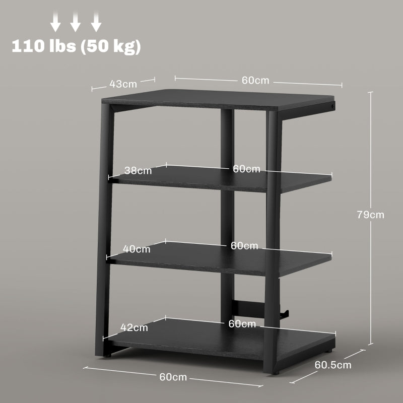 HiFi Stand, Four Storage Shelves - Black