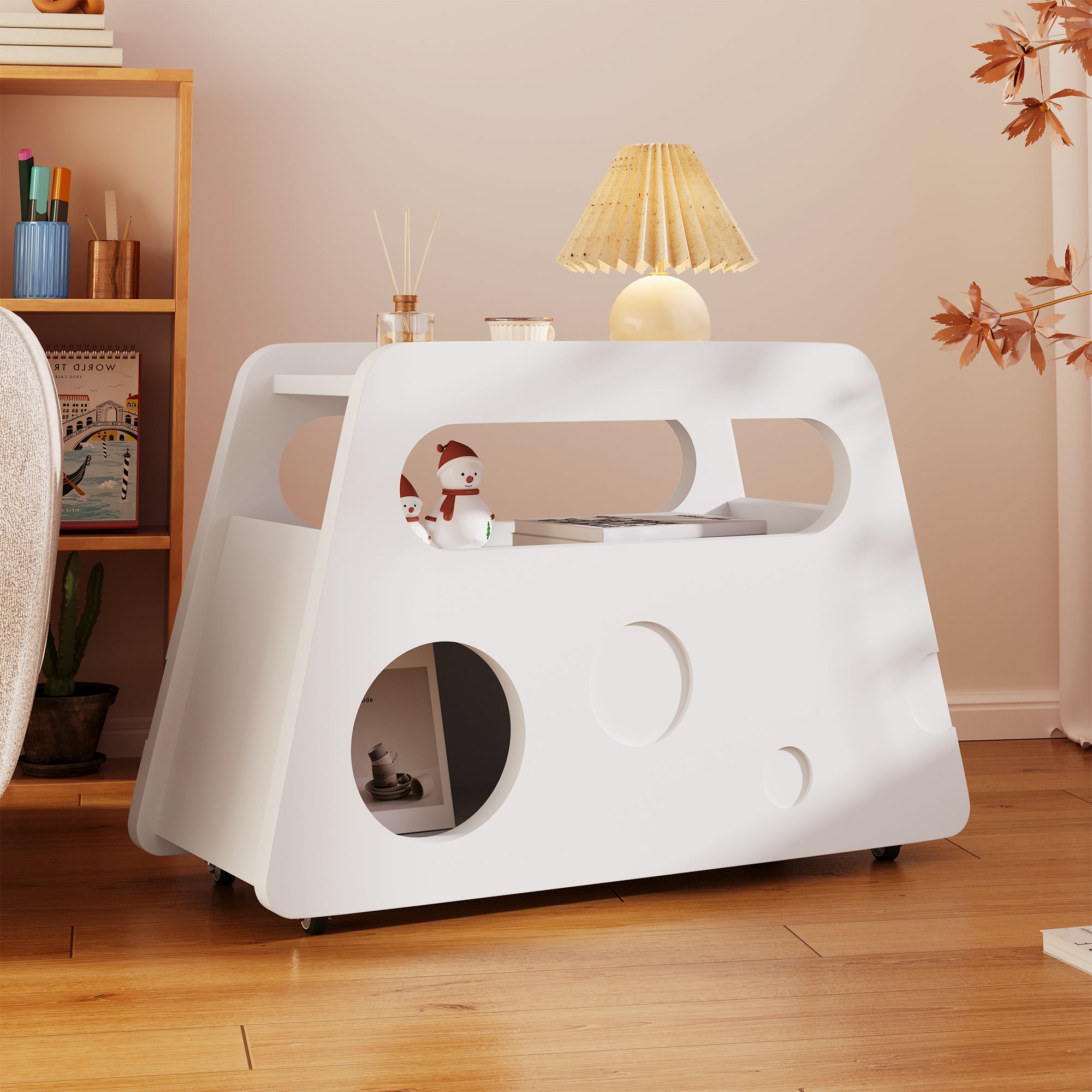 Sideboard, Mobile Space-Saving with Casters, White