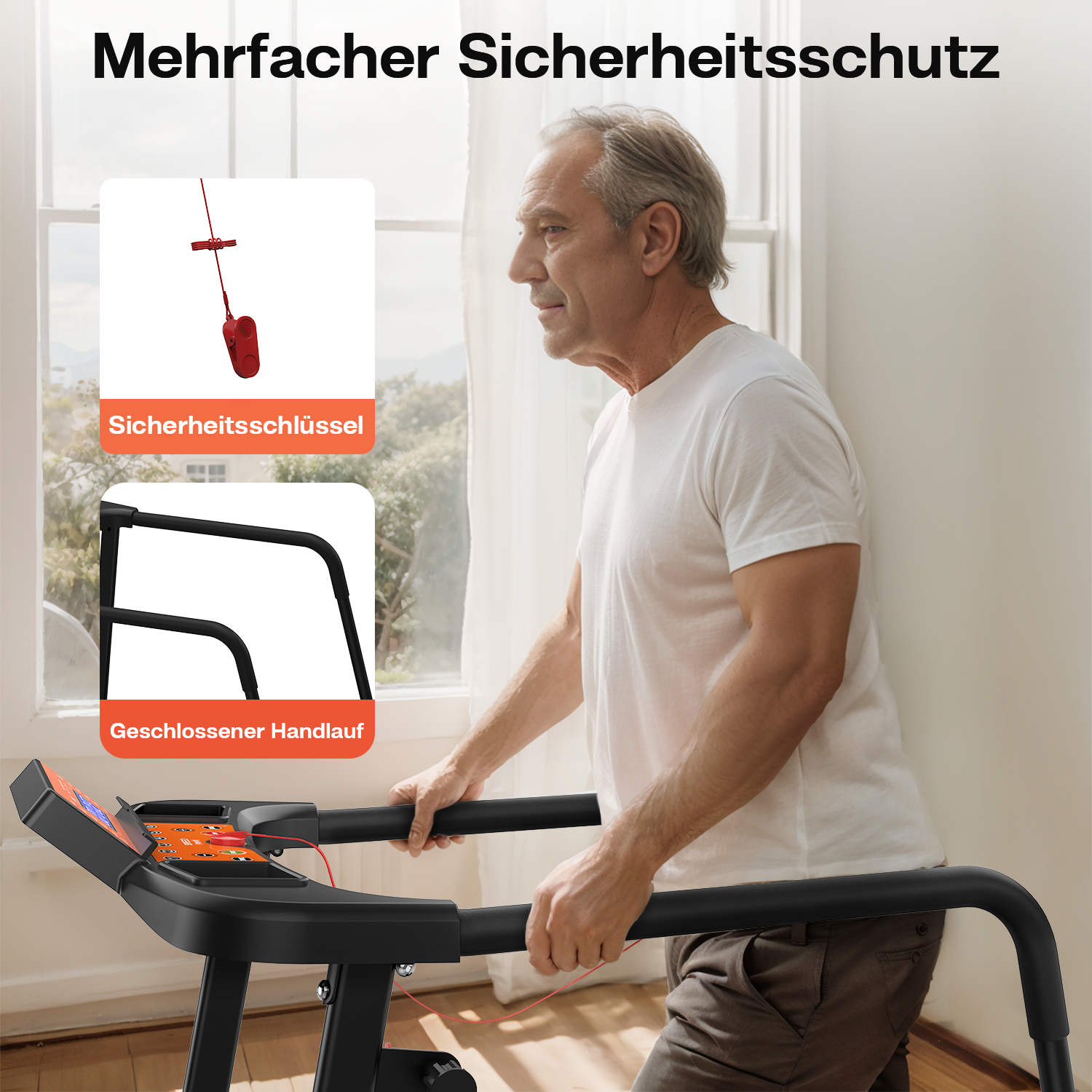 Treadmill Portable Foldable Extended Handrails 120kg Capacity