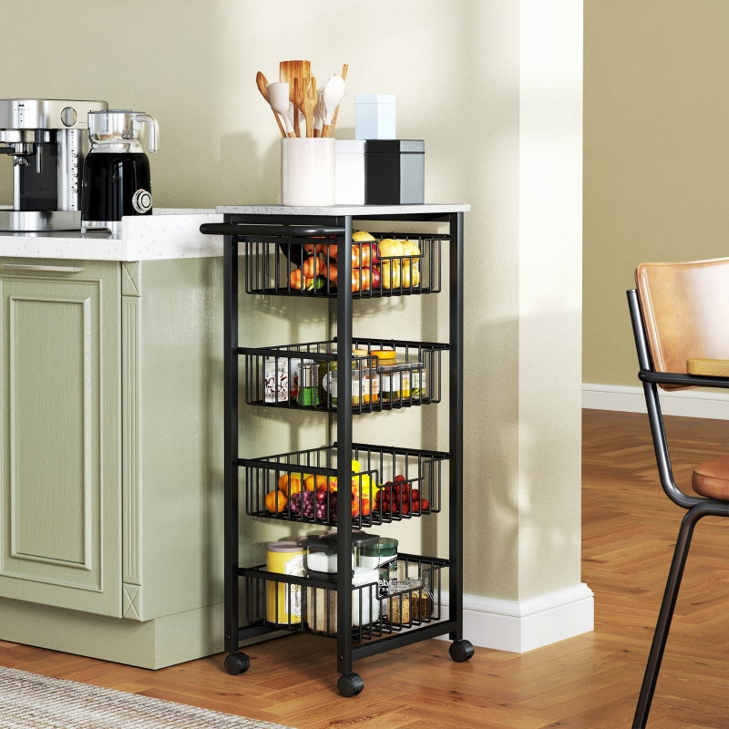 Kitchen Trolley 4-Tier Rolling with 4 Steel Baskets