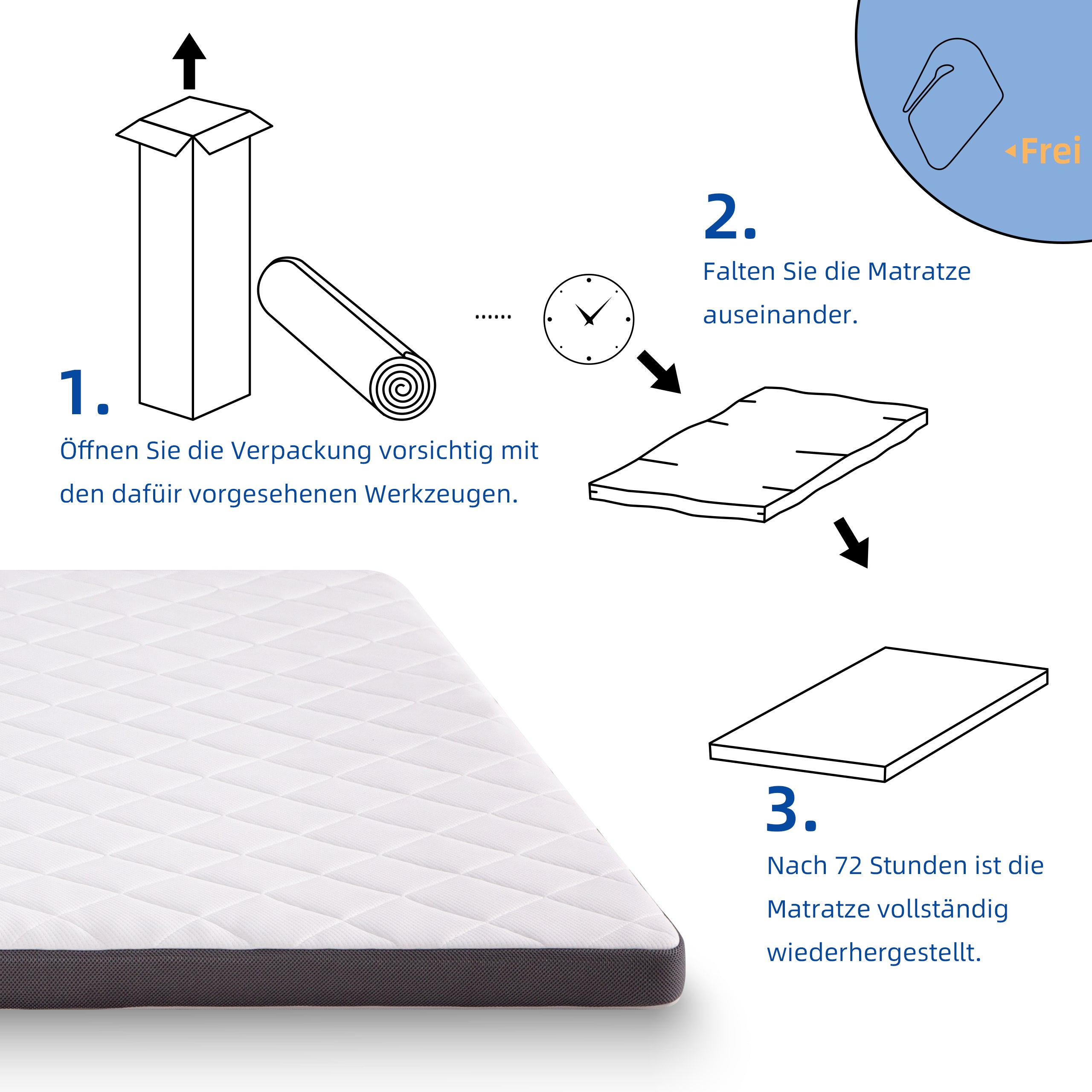 Comfortable Mattress H3, Seven Zone Embossed Foam, 140x200cm, Medium Strength