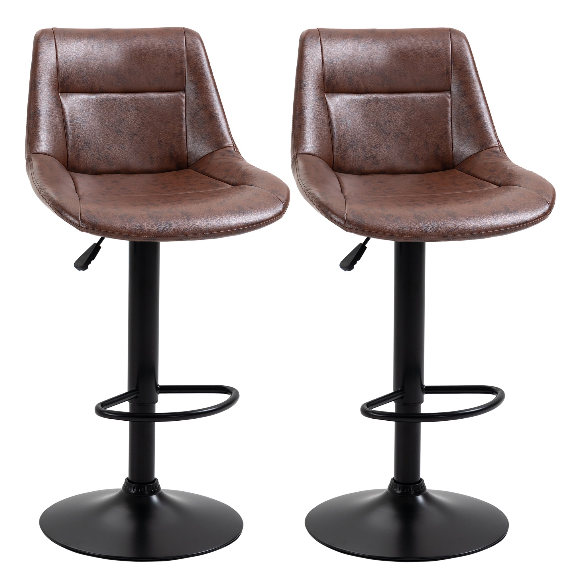 Bar Stool Set of 2, Height-Adjustable Swivel Counter Stool, Faux Leather Brown