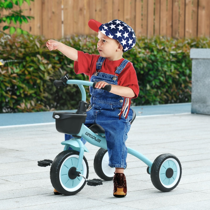 Tricycle for Children with Adjustable Seat and Basket, Blue Metal