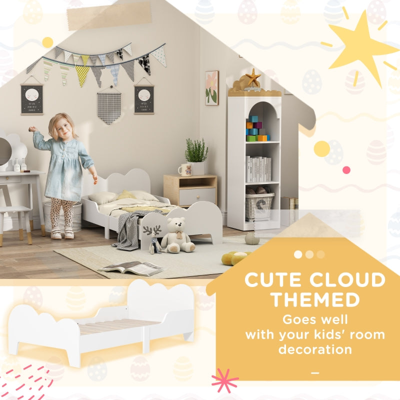 Cloud-Themed Toddler Bed Frame, Safety Rails and Low-to-Ground Design, MDF