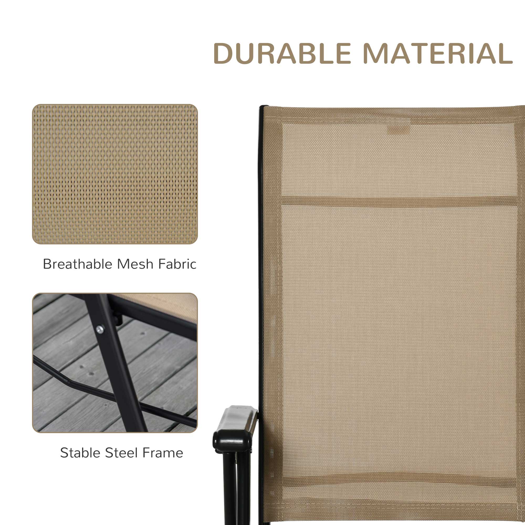 Outdoor Sun Lounger Set of 2, 10-Position Adjustable Folding with Footrest, Beige Texteline