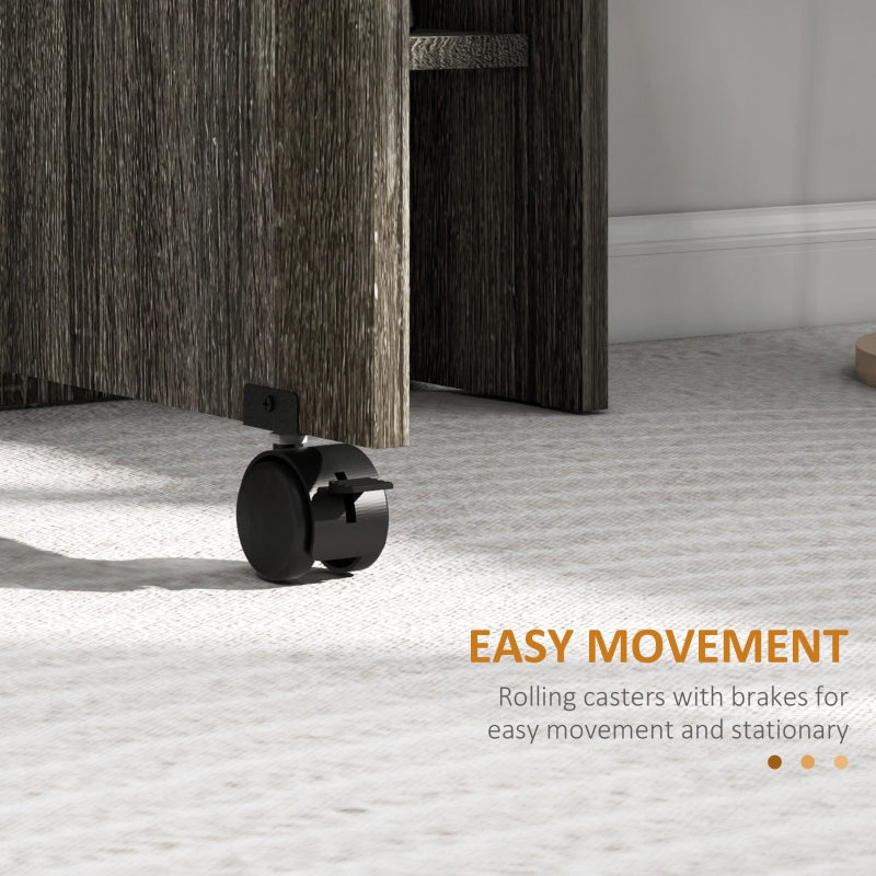 Folding Dining Table, Drop Leaf 2-Tier Shelves Rolling Casters, Grey