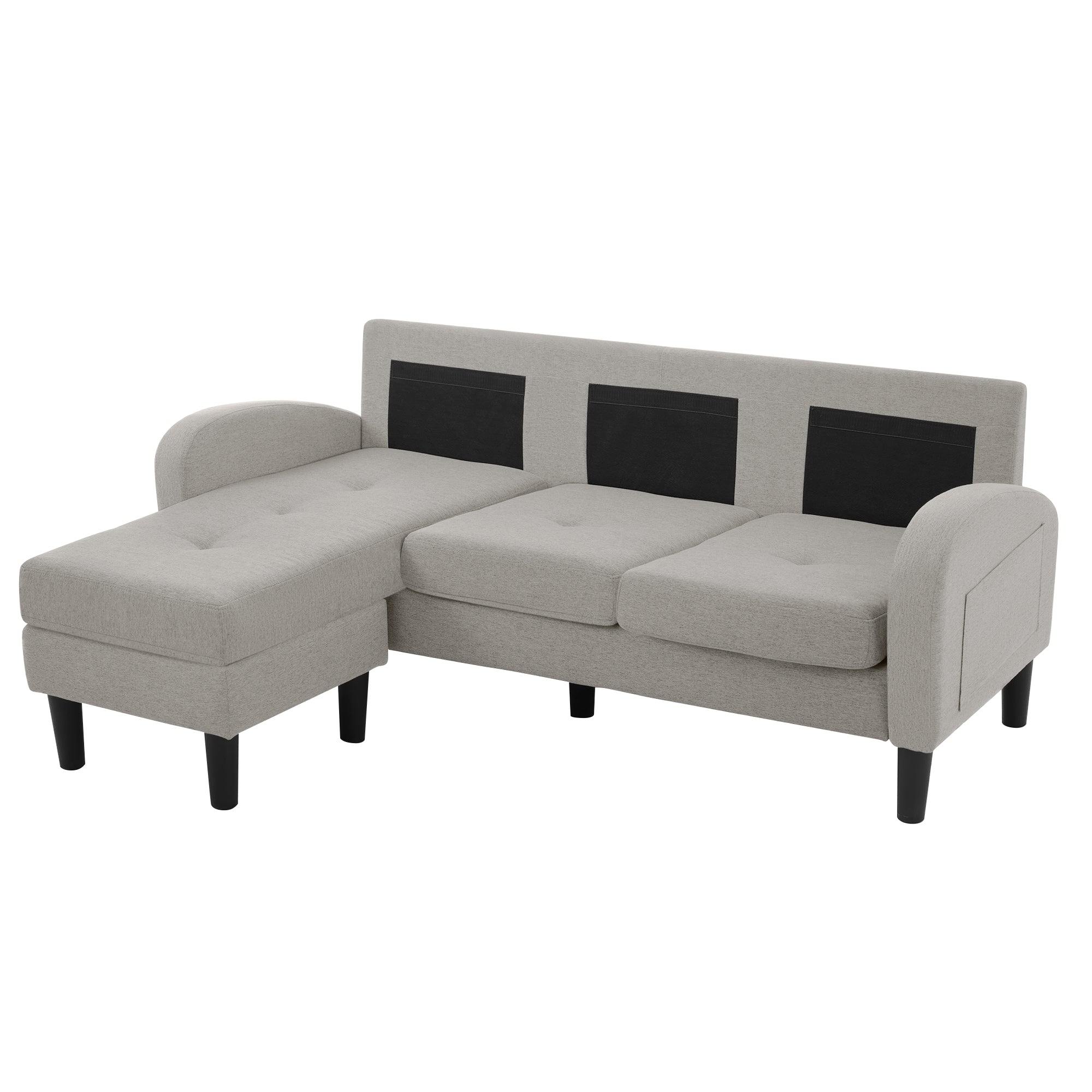 L-shaped Corner Sofa 3-Seater Chaise Longue Modular - Cotton-Linen