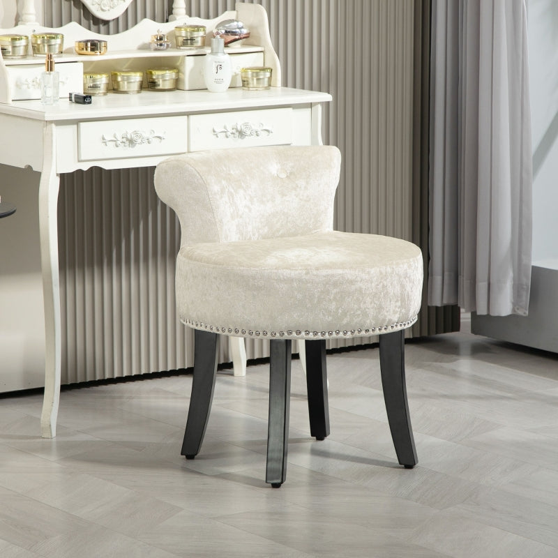 Dressing Table Stool Ice Velvet with Rubber Wood Legs, Beige