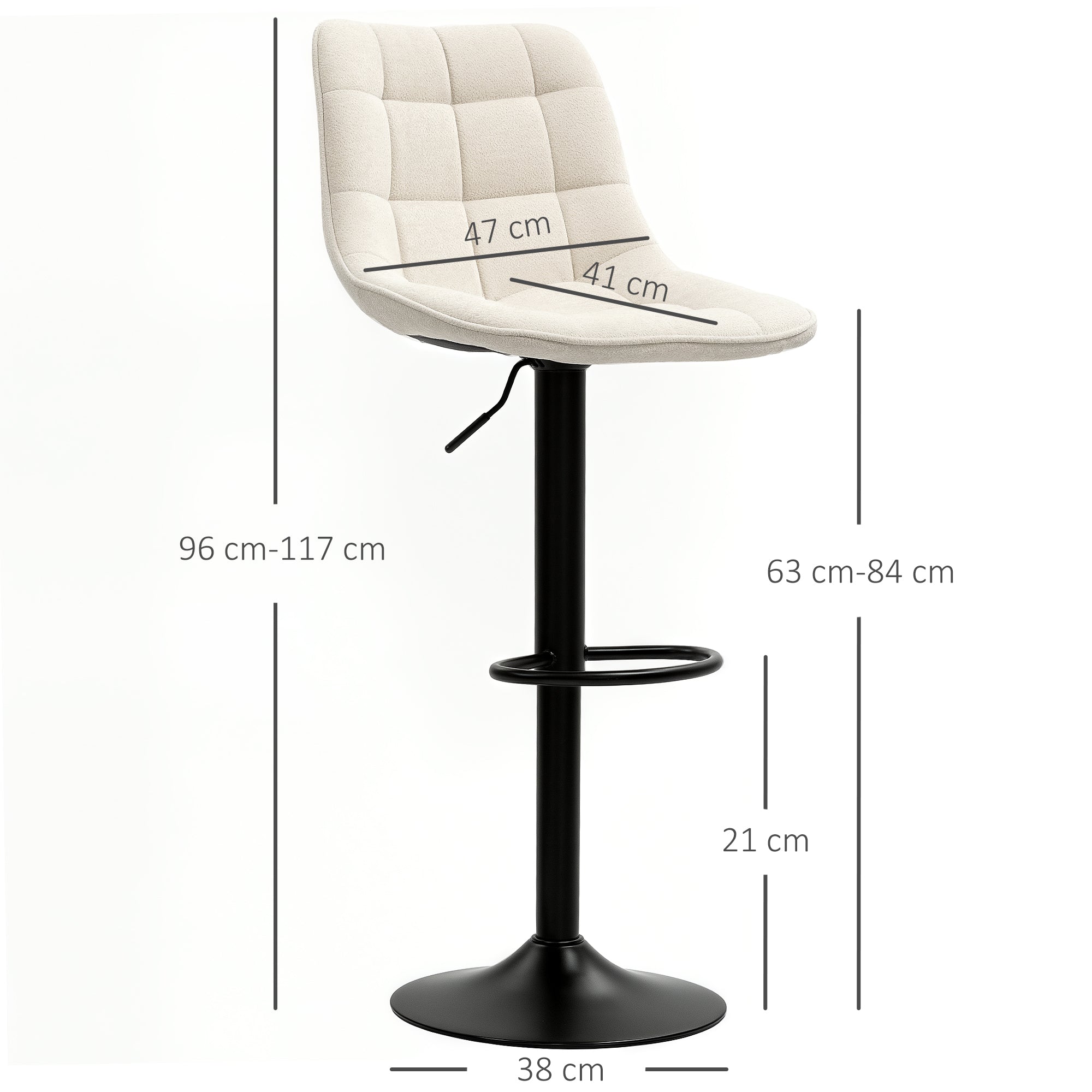 Bar Stool Set of 2, Upholstered with Backrest, Height-Adjustable, Swivel, Beige