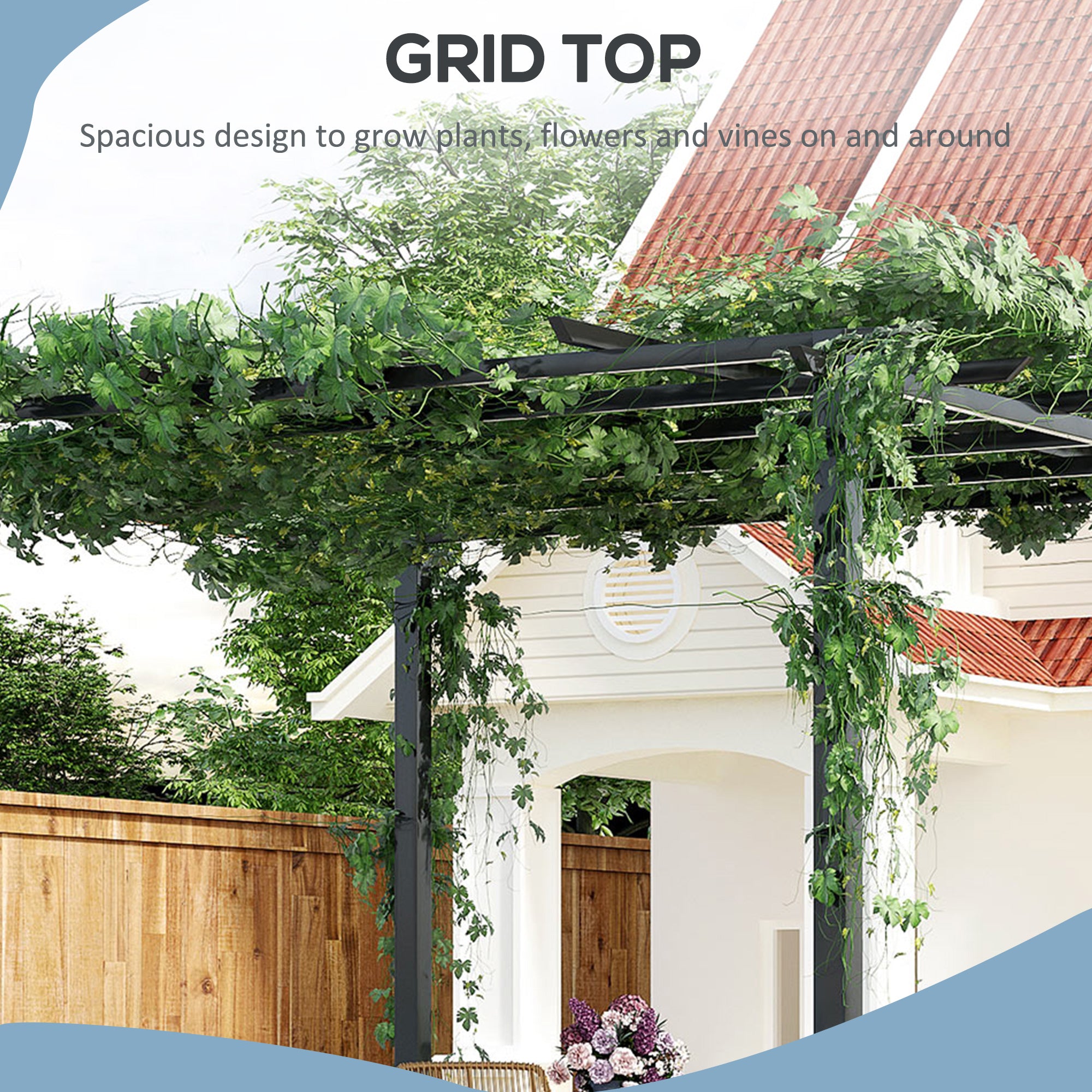 3 x 3m Metal Pergola Garden Gazebo Grape Trellis, Outdoor Sun Shelter, Black