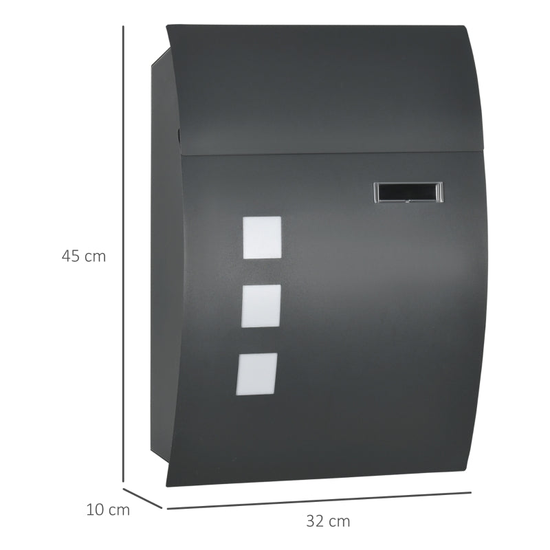 Wall Mounted Letter Box, Weatherproof Post Box with 2 Keys, Anthracite Grey
