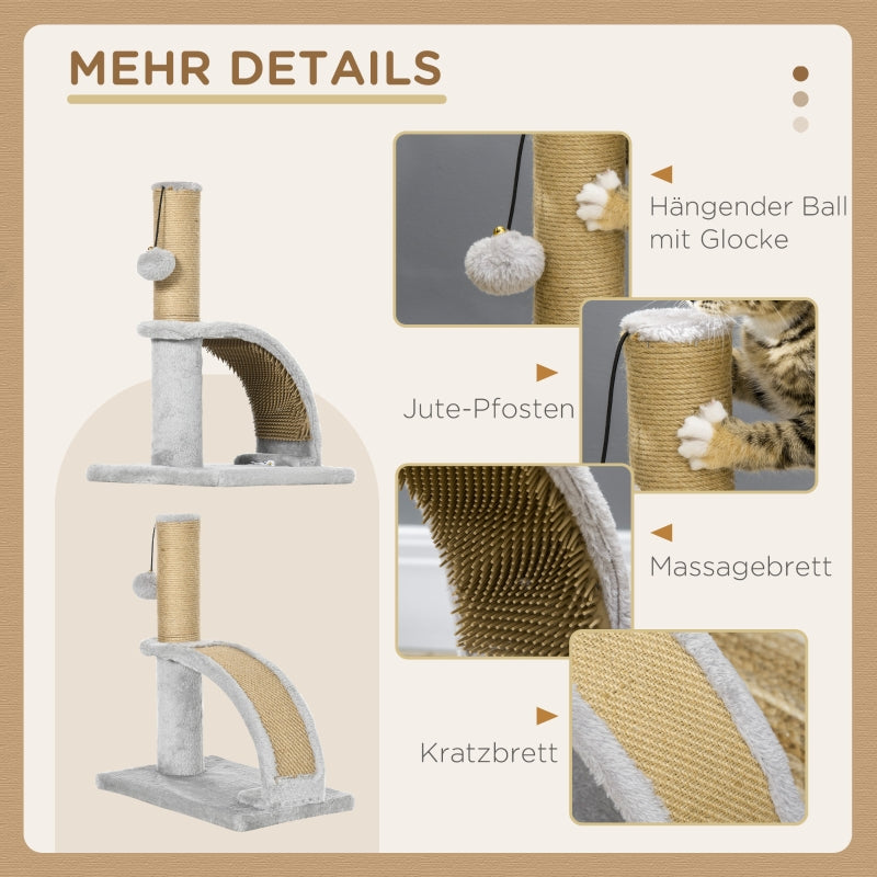 Cat Scratching Post, Jute Cover, Hanging Ball, Grey