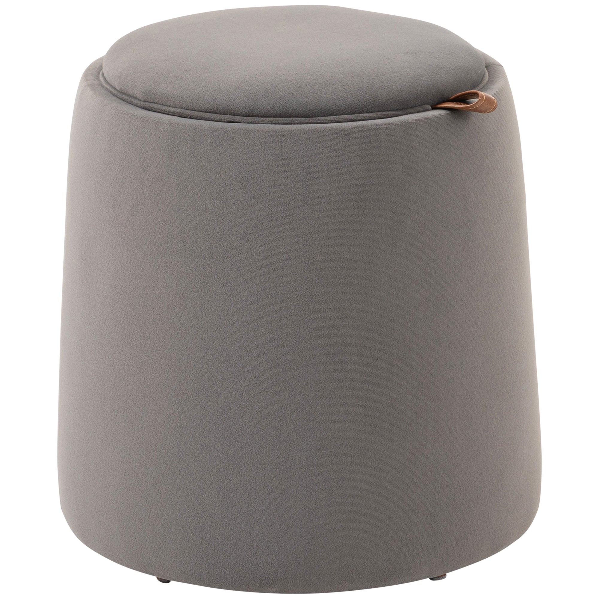 2-in-1 Ottoman/Footstool Round Upholstered with Storage Velvet, Dark Grey