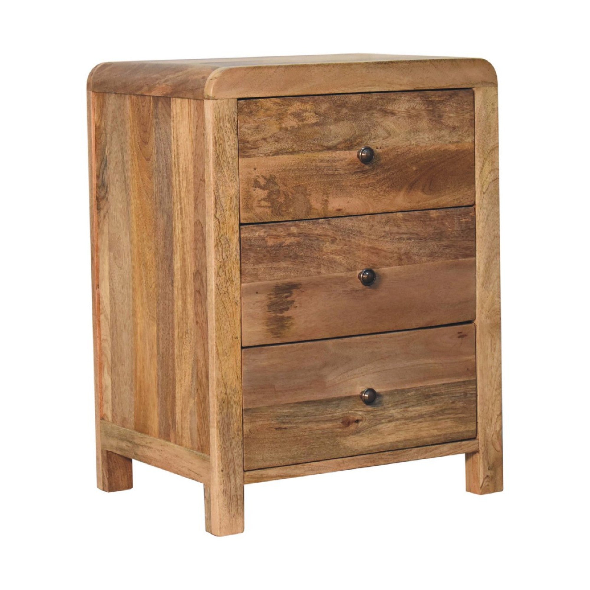 Solid Wood Aspen Bedside with 3 Drawers, Oak-ish Beige