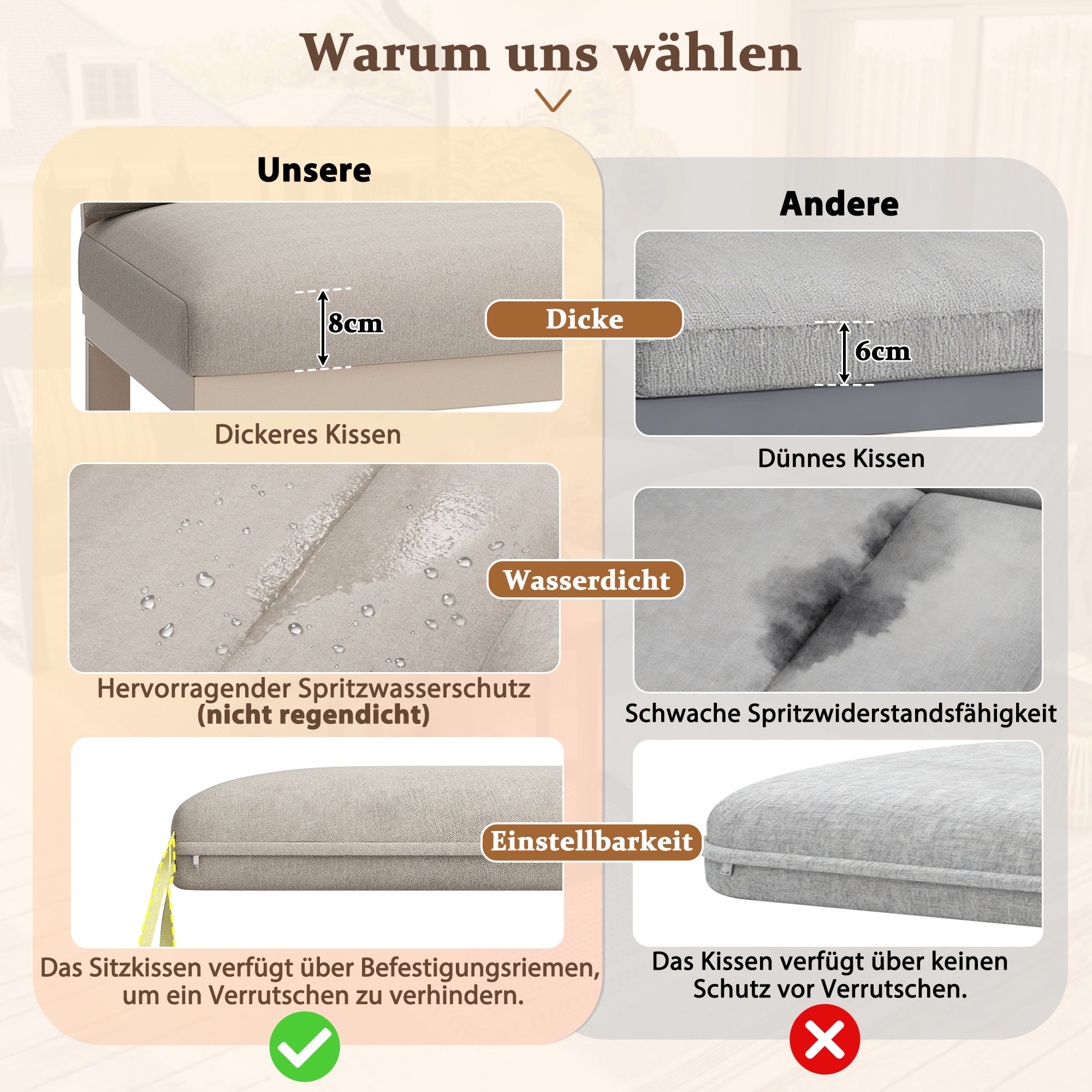 Garden Lounge Set Modular 5-6 Seater Adjustable Legs Water-Repellent Cushions - Beige