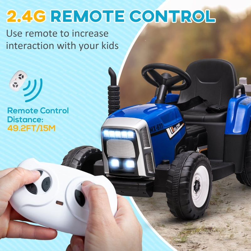 Ride On Tractor, Electric Car with Detachable Trailer & Remote Control - Blue