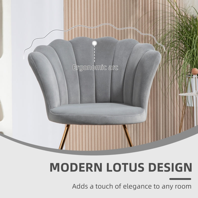 Accent Chair Lotus Petal Design Velvet-Feel Grey