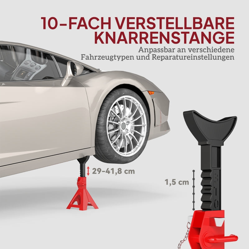 Jack Stand 3 Ton, 2 Pieces, Adjustable, Red