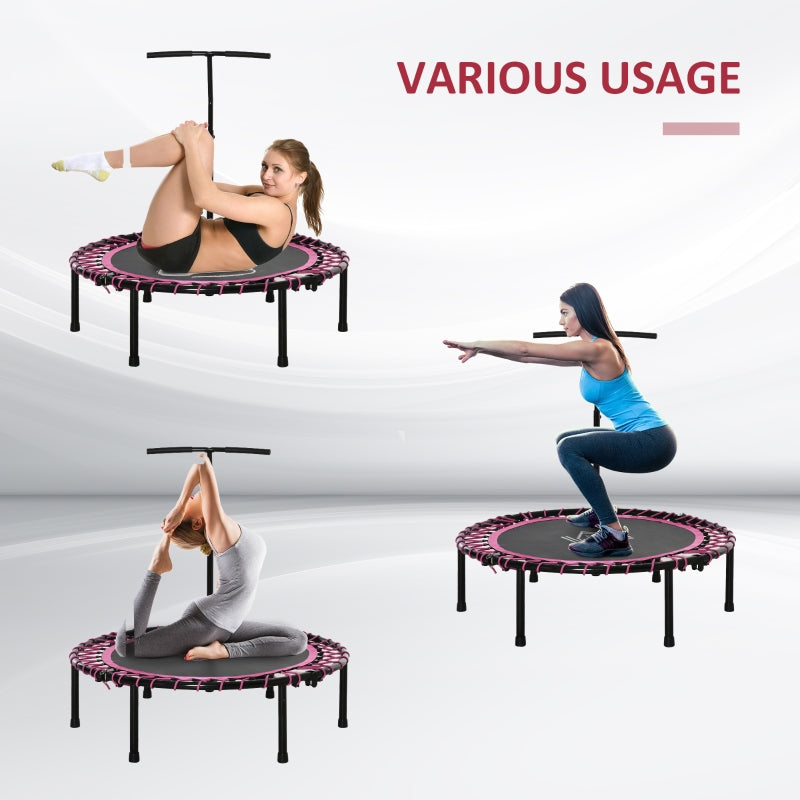 Mini Trampoline with Adjustable Handle, Round Steel Frame, Pink