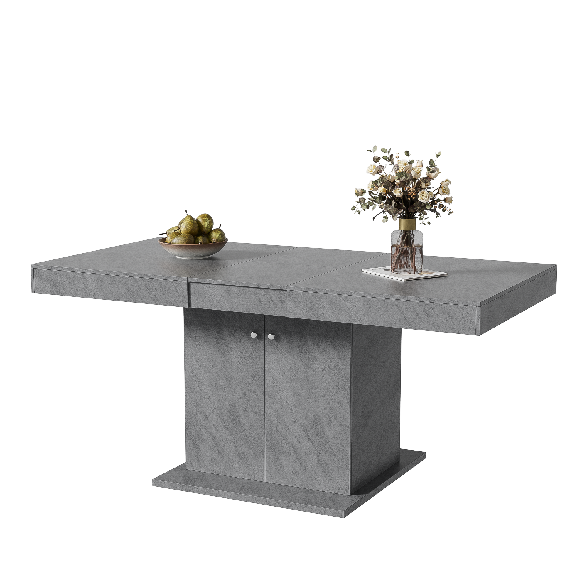 Extendable Dining Table Automatic Telescopic Storage 140/180x80cm - Concrete Look