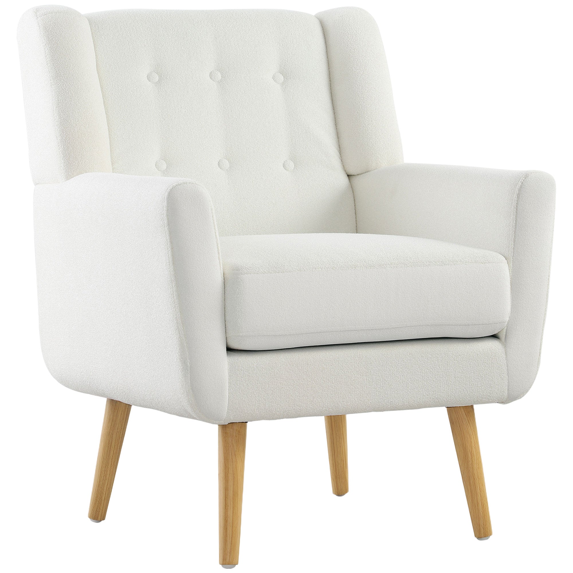 Armchair Tufted Lounge Chair with Teddy Fleece, White
