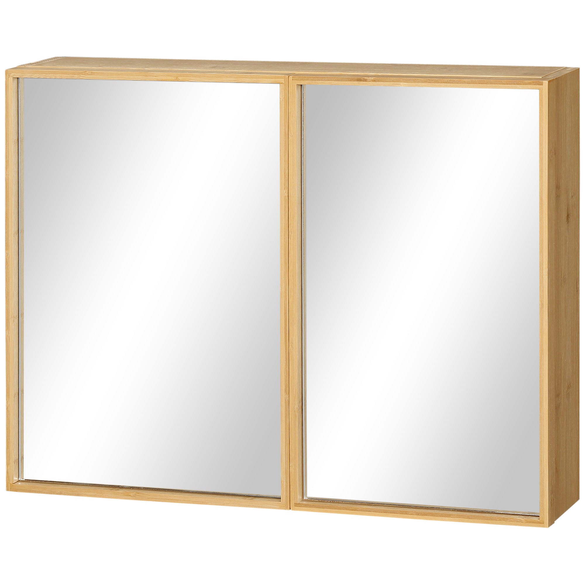 Bathroom Mirror Cabinet Double Door 3 Shelves Wall-Mounted Bamboo Natural
