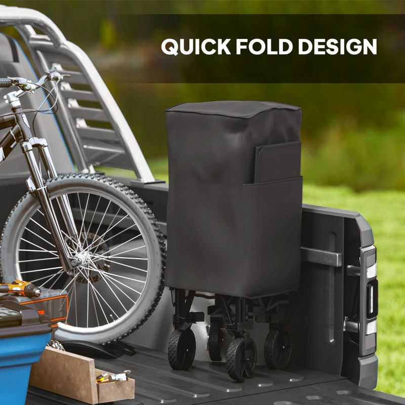 Double Decker Folding Trolley, 200KG 350L Capacity Collapsible Wagon Extended, Black