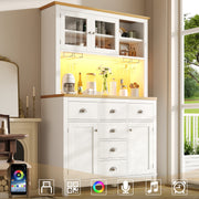 Sideboard Buffet Cabinet with 4 Doors and LED Light Strip, Green and White