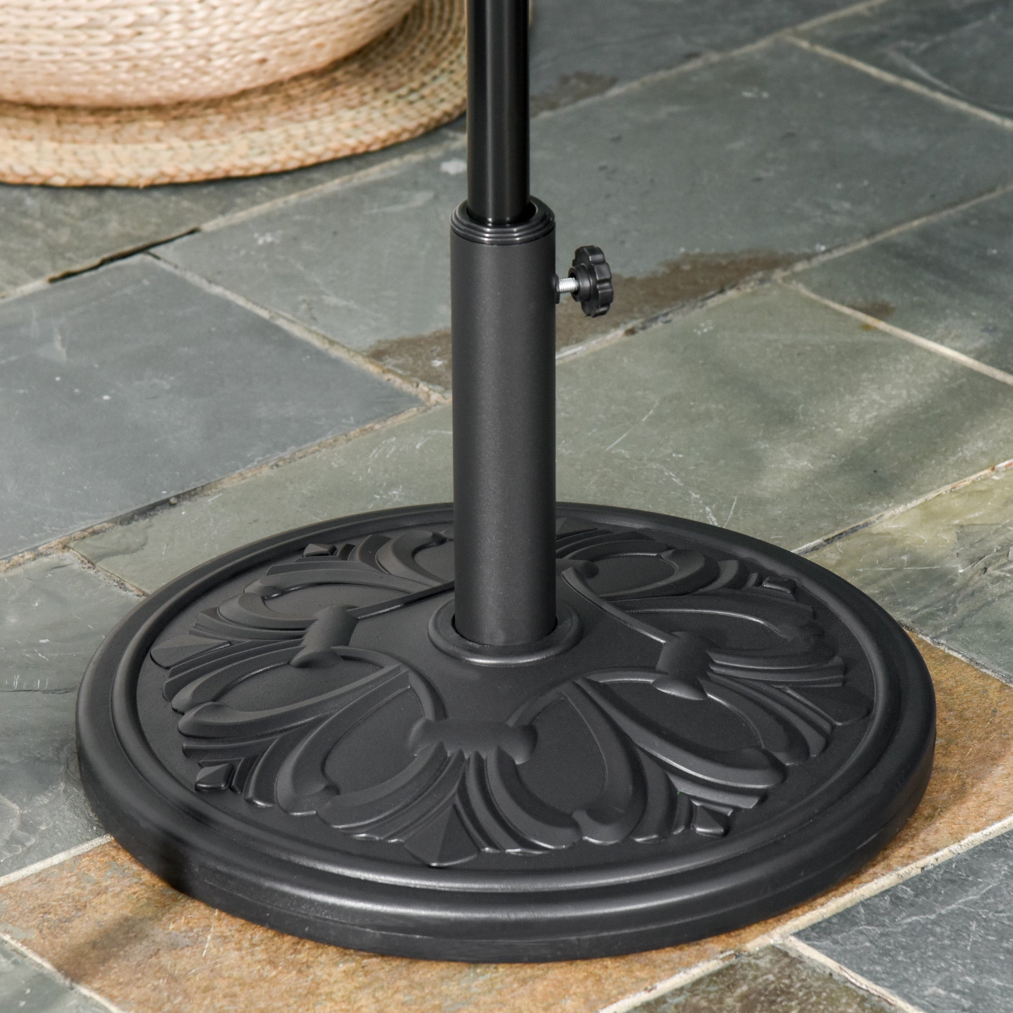 Parasol Base Ø48x34cm Stable Support for Ø35/Ø38/Ø48mm, Antique Black Plastic & Cement