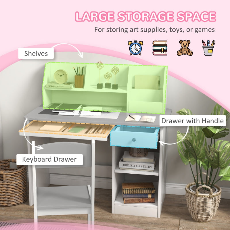 Kids Desk and Chair Set, Two-Piece with Storage, Grey