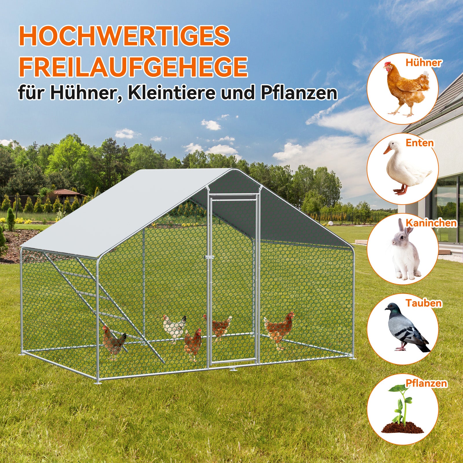 Chicken Run, 3x2x2m Safety Lock Waterproof PE Cloth, Metal