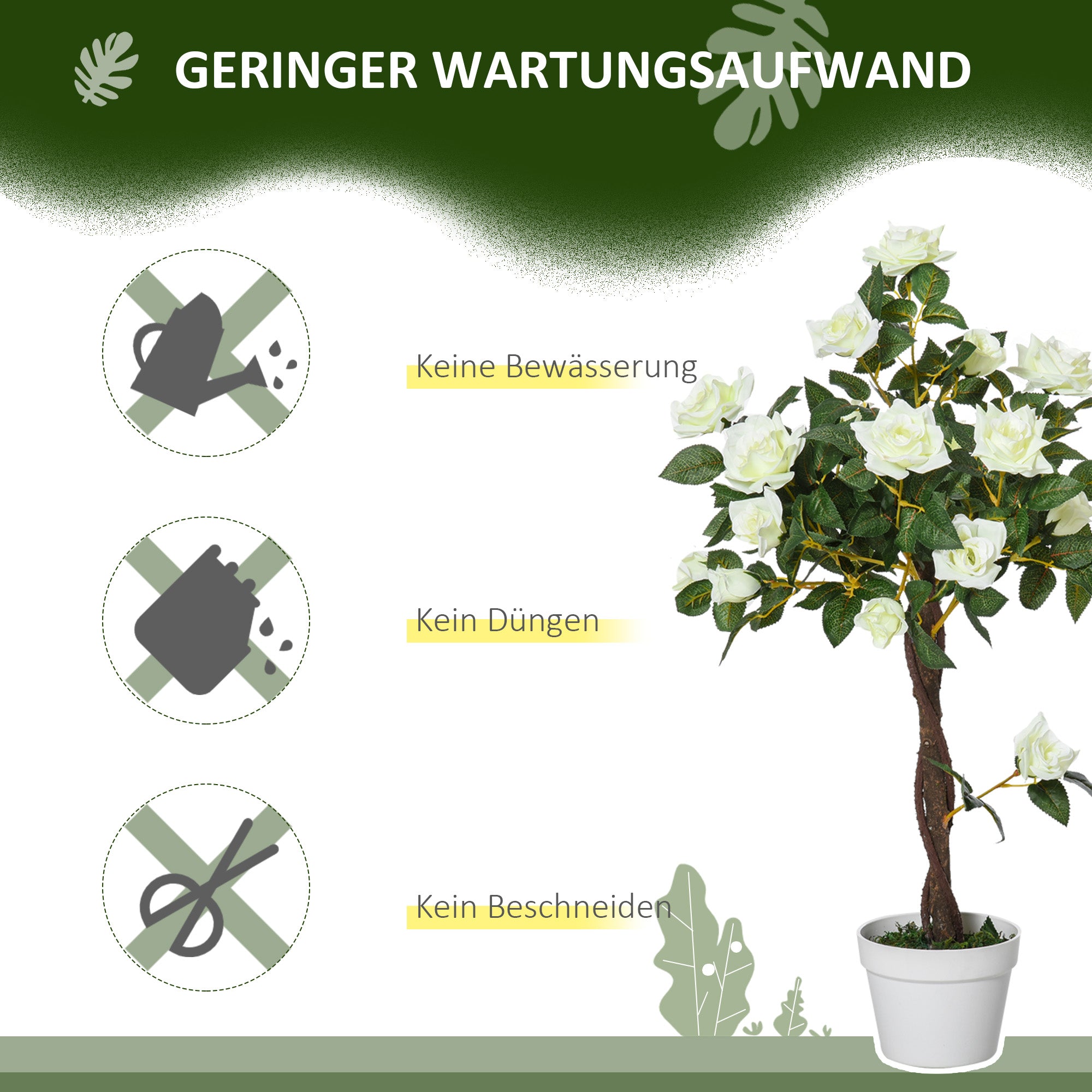 Artificial Rose Plant, Large 90 cm Tree in Pot, Plastic