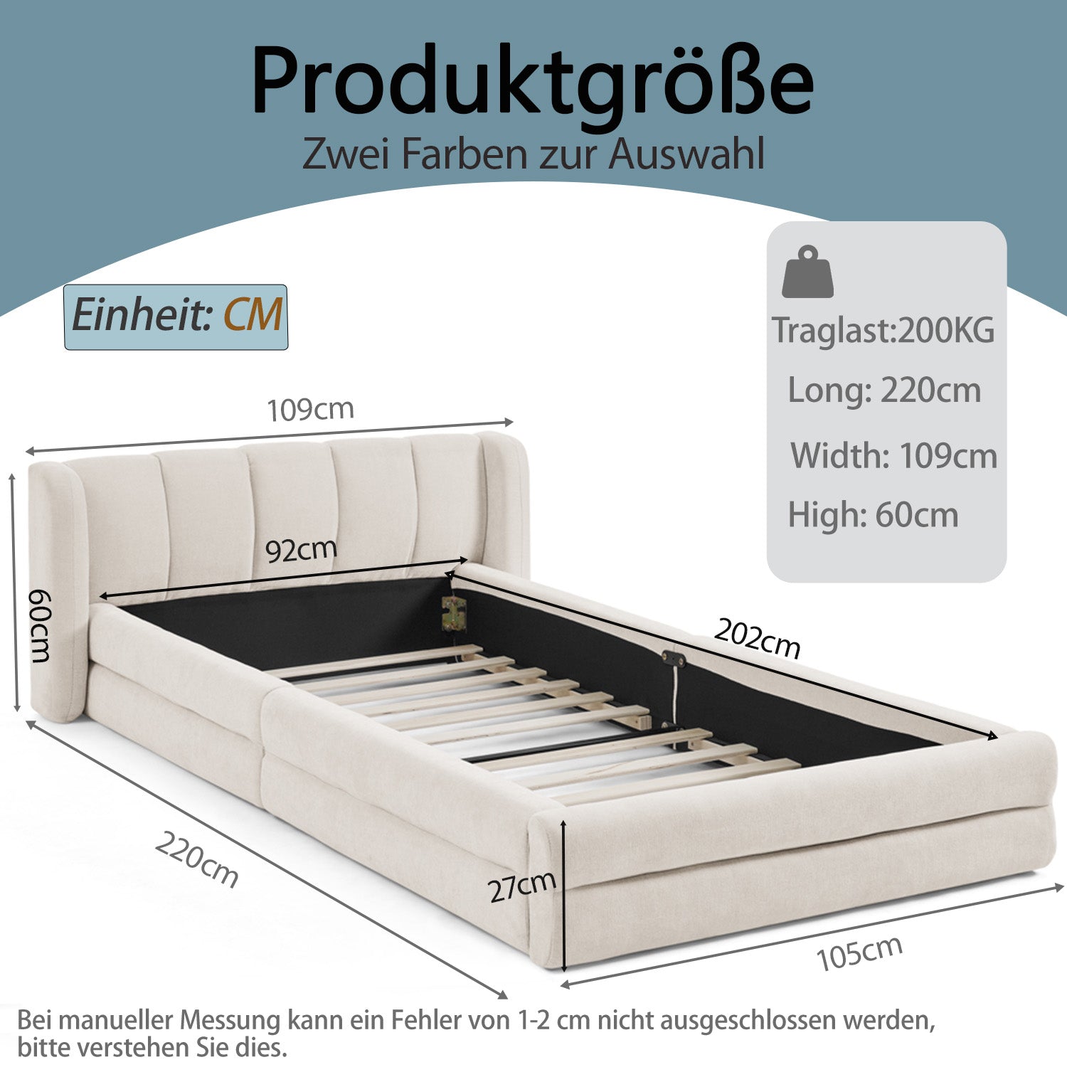 Single Bed 90x200cm Comfortable Headboard Chenille Beige