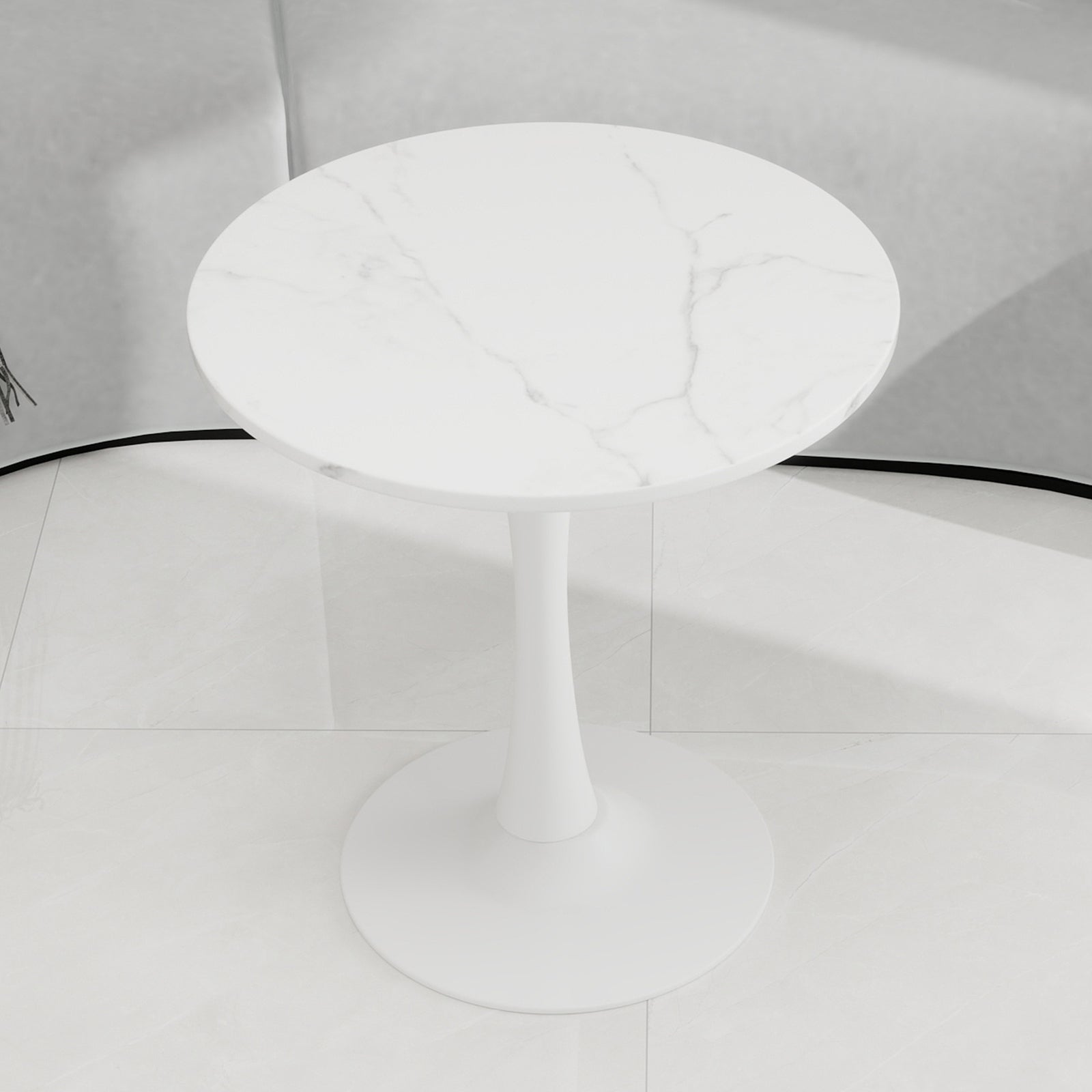 Coffee Table 27.6-inch Round Marble Mid-Century Modern 2-4 Person White Finish