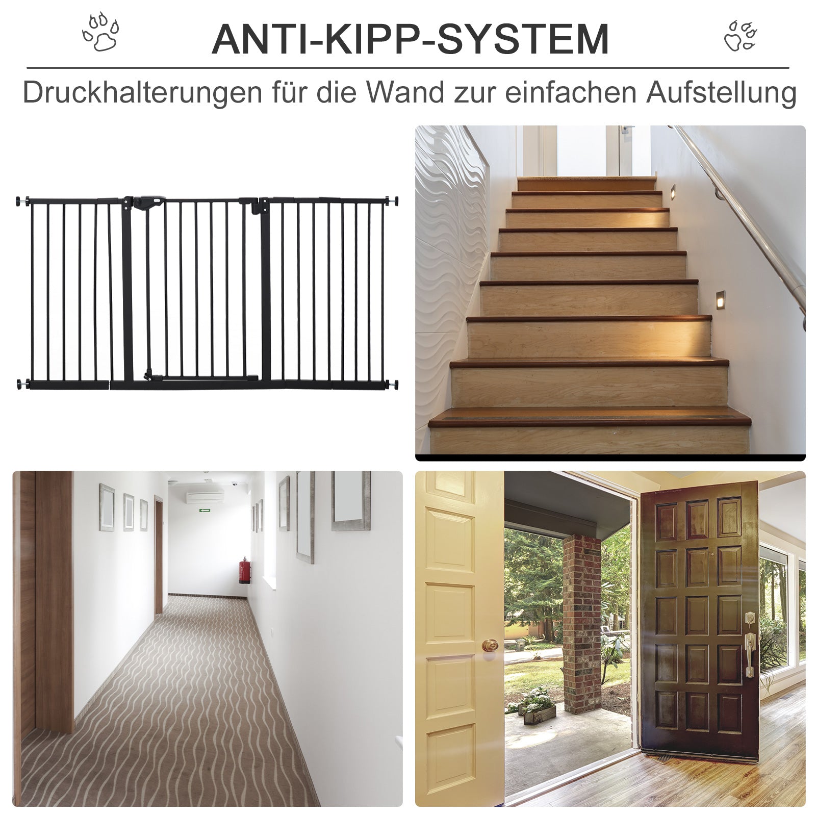 Pet Safety Gate, No Drilling Stair Gate, Metal Plastic, Black