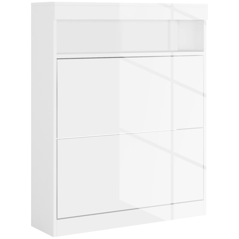 Shoe Storage Cabinet, 16 Pair with Flip Doors, High Gloss White