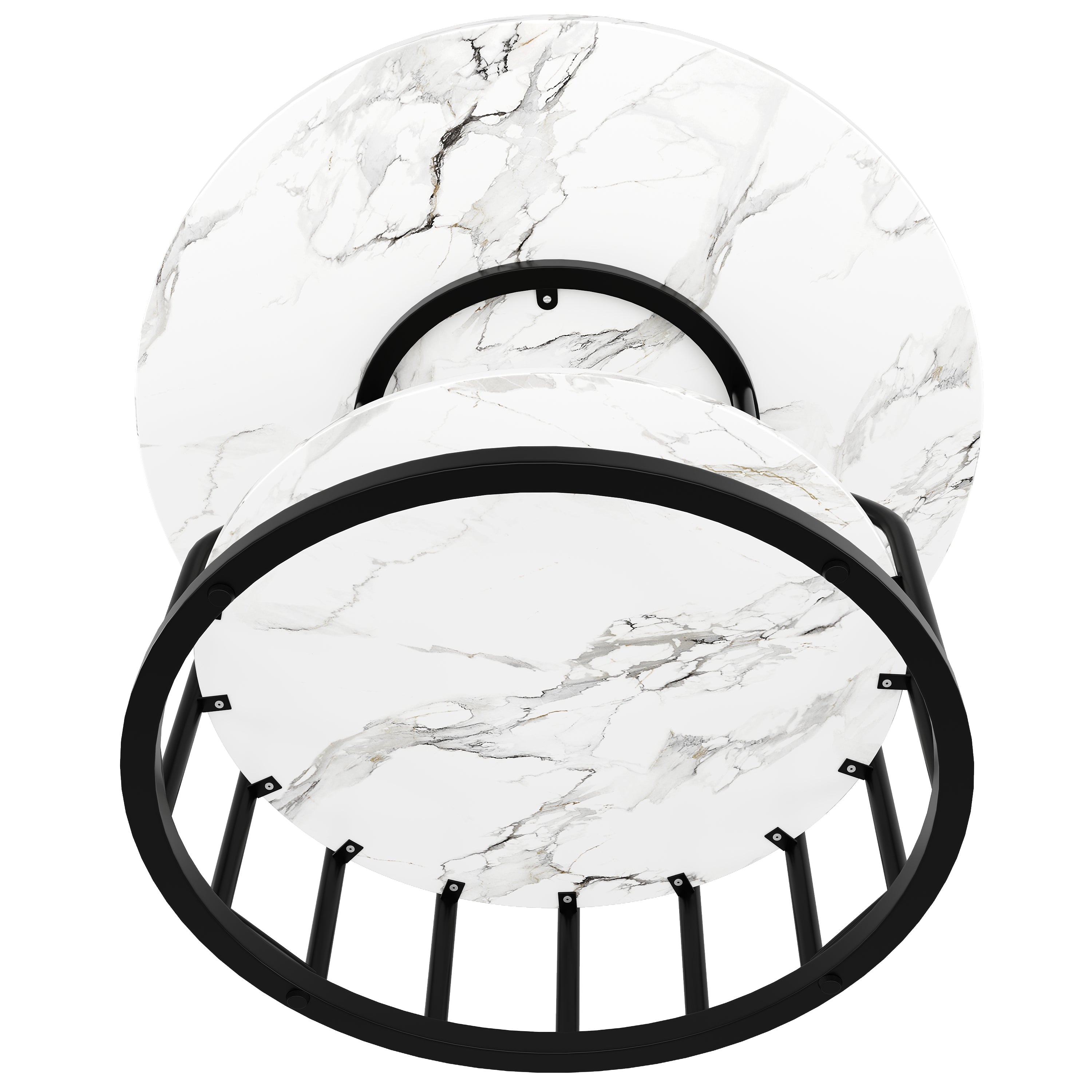 Round Dining Table 80x76cm 4-Seater Storage MDF Marble Top - Black