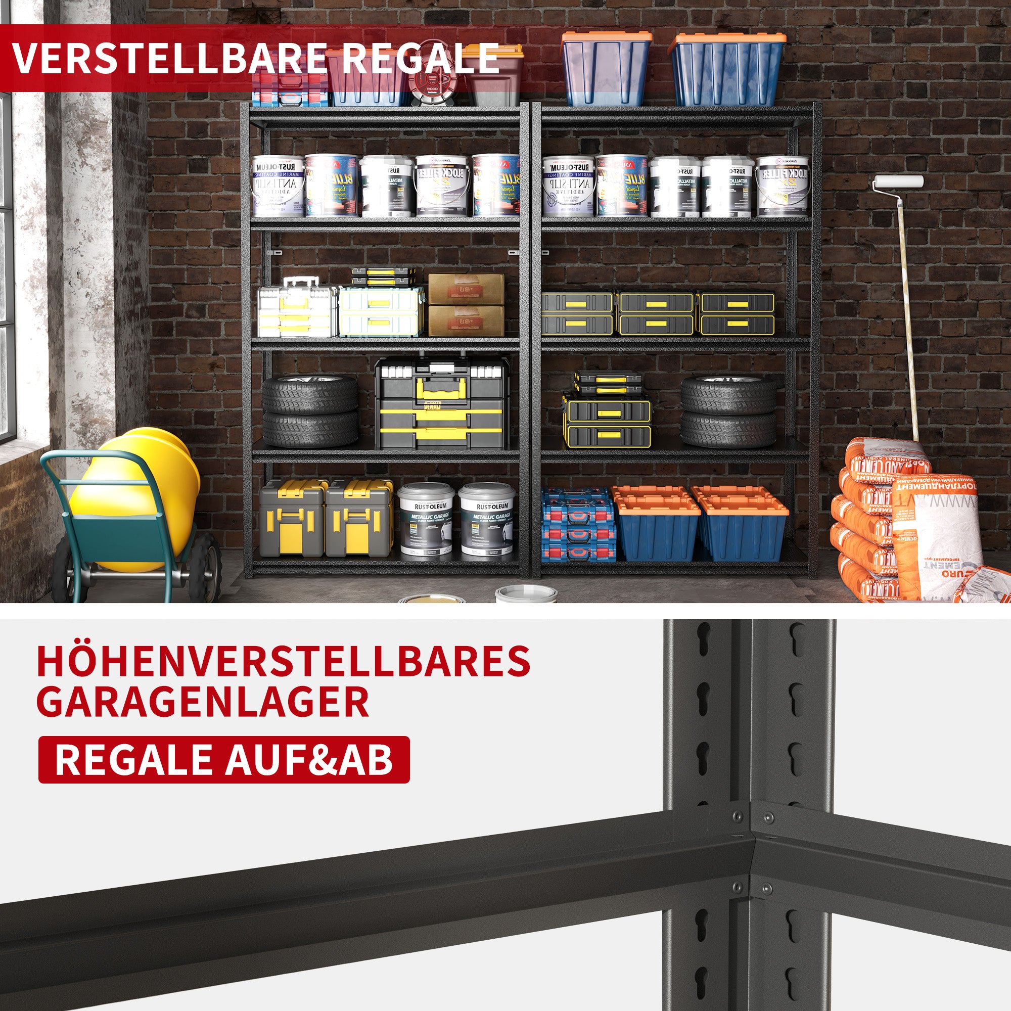 Heavy Duty Shelving Unit, 5 Shelves 650kg Load Capacity Height-Adjustable, Metal Black