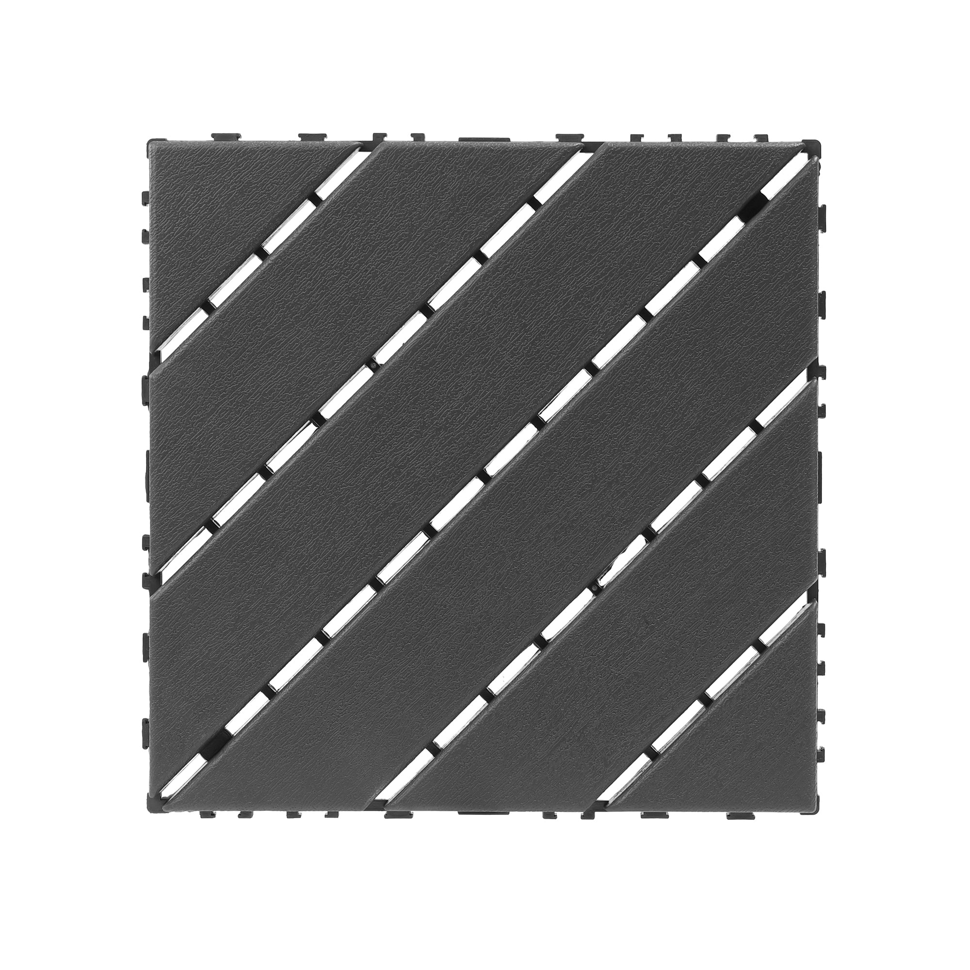 Plastic Interlocking Deck Tiles 44 Pack 12x12in Square Waterproof - Dark Grey
