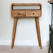 Solid Wood Console Table, Mini Curved 2 Drawers Open Slot, Brown