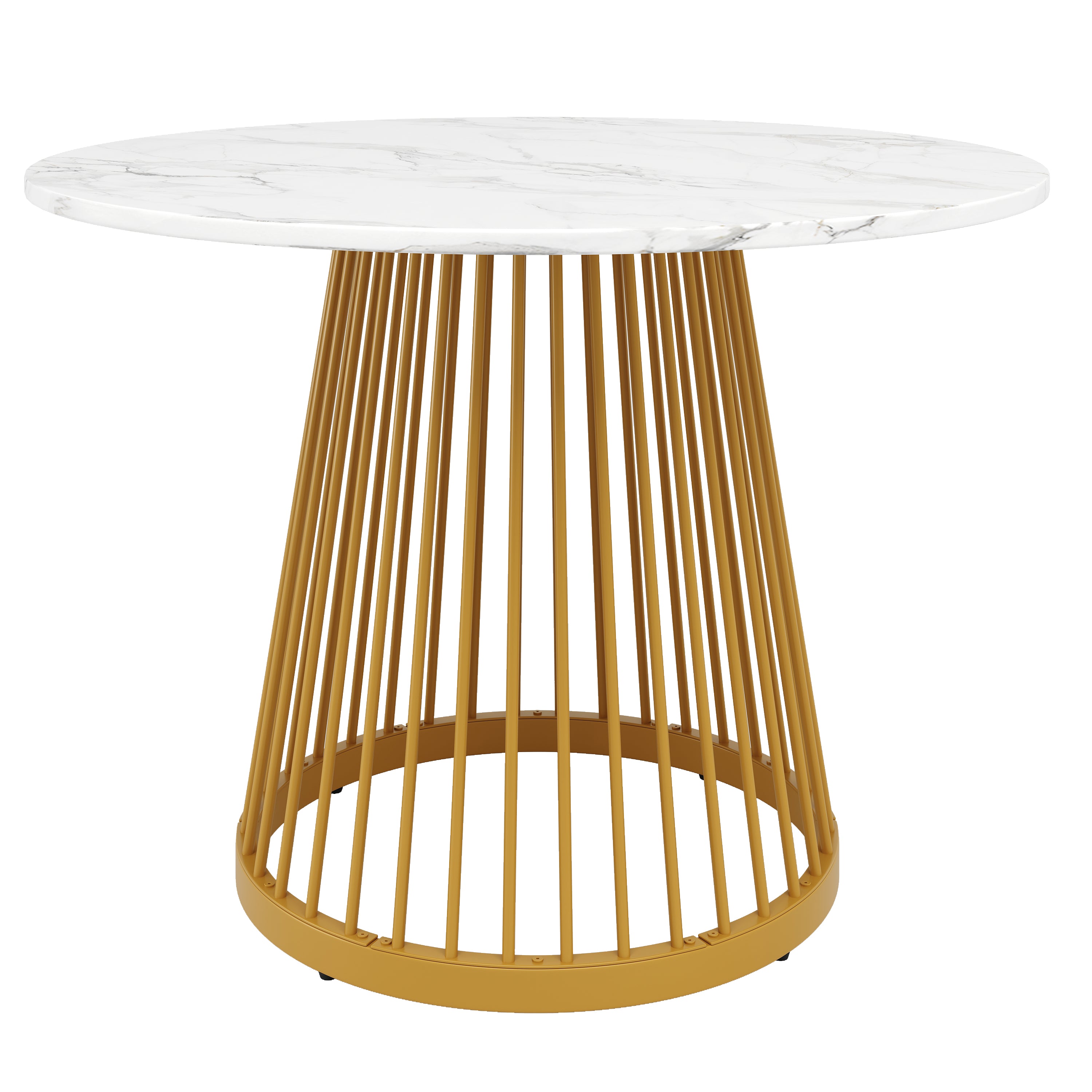 Round Dining Table 80cm 4-Person MDF Marbled Top Gold Legs