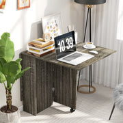 Folding Dining Table, Drop Leaf 2-Tier Shelves Rolling Casters, Grey