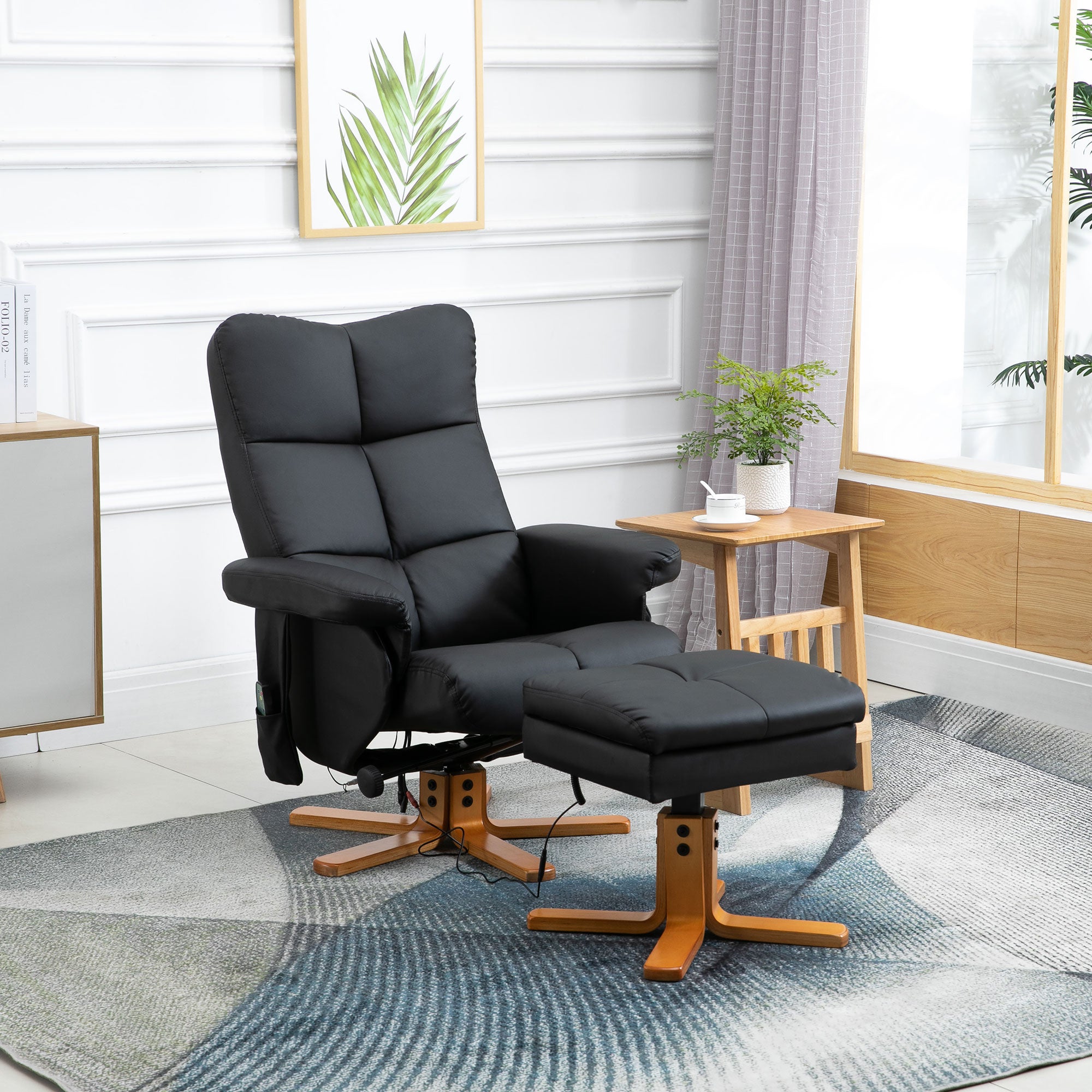 Reclining Massage Chair with Footrest Storage 145° TV Function, Polyester Black